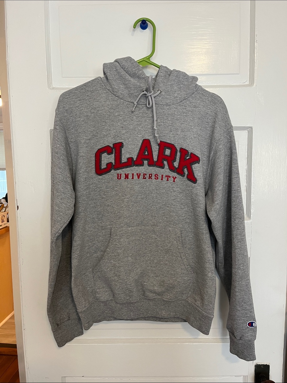 Champion Gray Hoodie with Red CLARK University Applique